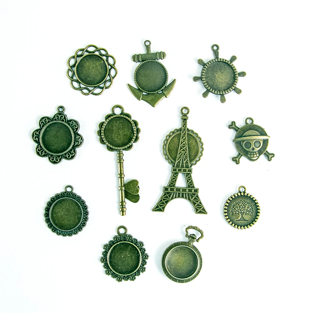 

Mixed Charms Key Anchor Eiffel Tower Pirate Round Fits 20mm Blank Tray Diy Pendant, Bronze