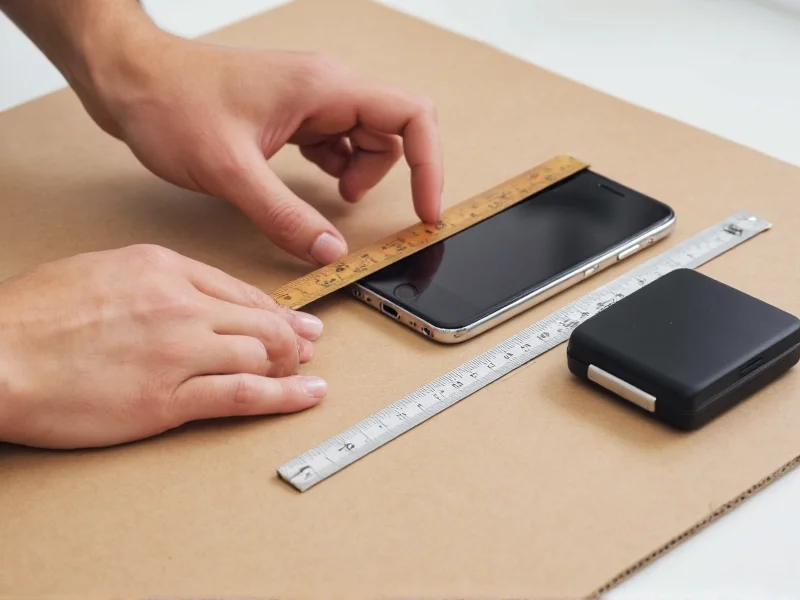 Measuring phone dimensions on cardboard template