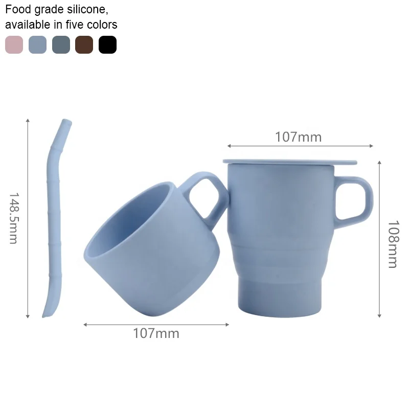 

300ML Amazon Top Seller 2021 Free Sample Wholesale Custom Folding Water Cup Portable Silicone Collapsible Coffee Mug, Black, brown, gray,pink,blue
