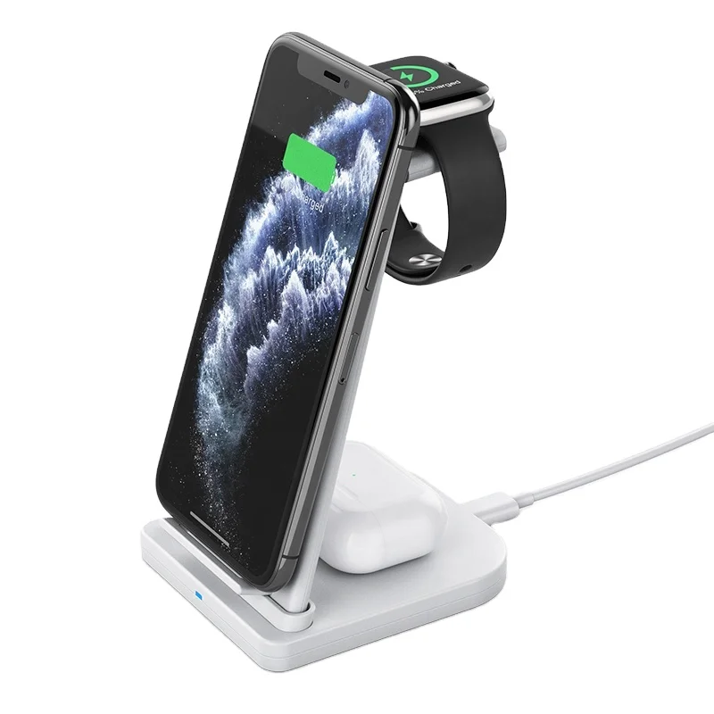 

2021 NEW Trending wholesale fast charging products Cellphone Qi Wireless Charger Portable 3 in 1 Charging Station, Black / white