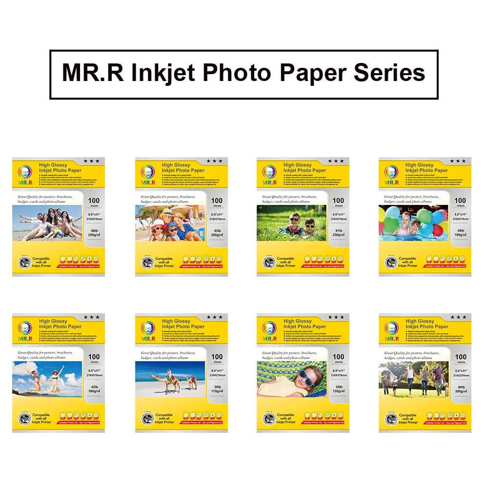 MR.R Single Side High Glossy Inkjet Photo Paper Letter Size 8.5x11 with 100 sheets per pack 115gsm 30LB 