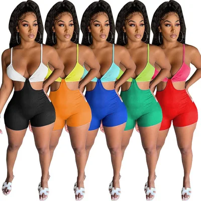 

2021 New Design Women Thread Sling Tube Top One Piece Jumpsuit Sexy Ladies Patchwork Short Bodysuits For Women's Romper