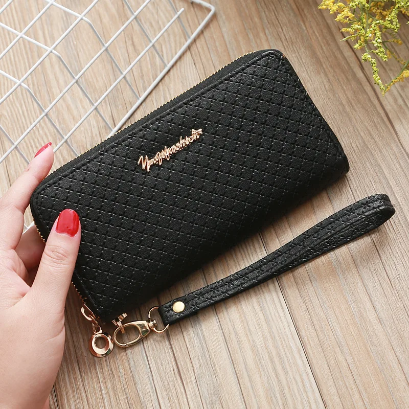

Cross pattern and Solid color style PU material young women's Clutch Make package long wallet card holder.,.