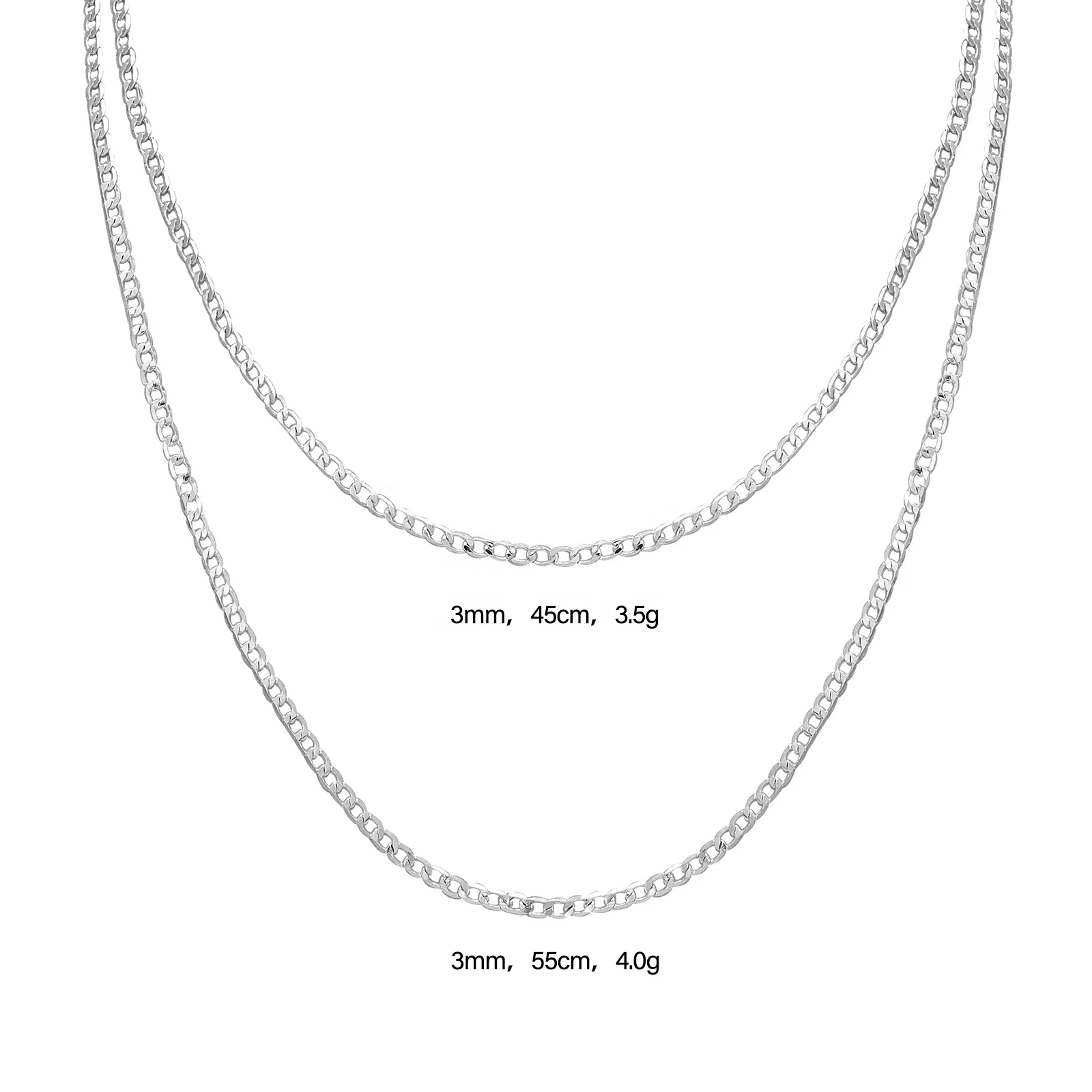 

Elfic New Style 3MM chains 1:1 chain silver gold plated jewelry