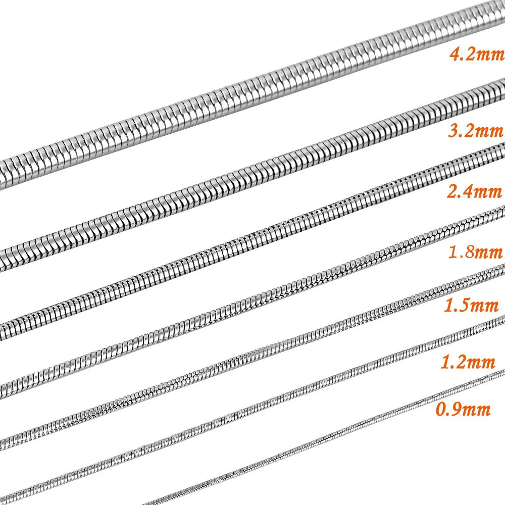 

Stainless Steel Snake Chains For Diy Jewelry Making Chain for Pendant Necklace Bracelet Width 0.9/1.2/1.5/1.8/2.4/3.2/4.2mm, Silver