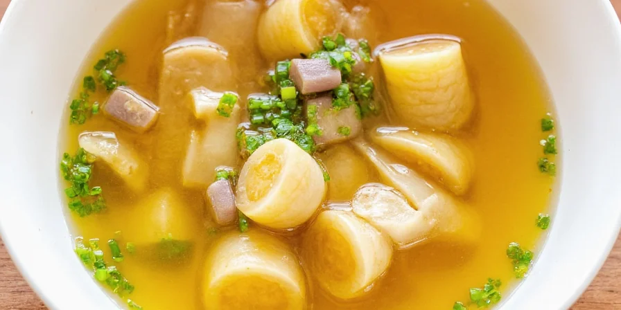 A vibrant bowl of homemade vegetable broth with fresh herbs and spices.