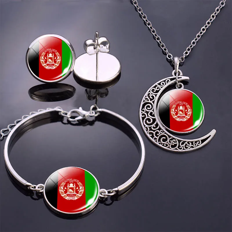 

Bracelet/necklace Earrings Jewelry Set Afghanistan Flag Glass Cabochon Jewelry Set Afghanistan Flag Bracelet Flag Stud Earrings