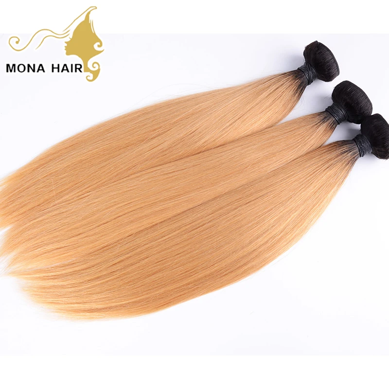 

Wholesale 1b 27 ombre natural virgin brazilian silky straigh human hair weave bundles with closure