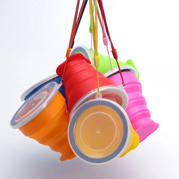 

Eco-friendly foldable travel portable silicone retractable folding water cup with lids, Multicolor