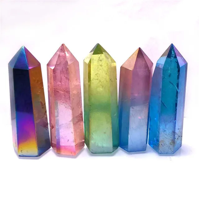 

Natural quartz crystal tower point wholesale aura pink blue color clear quartz quartz crystals healing point