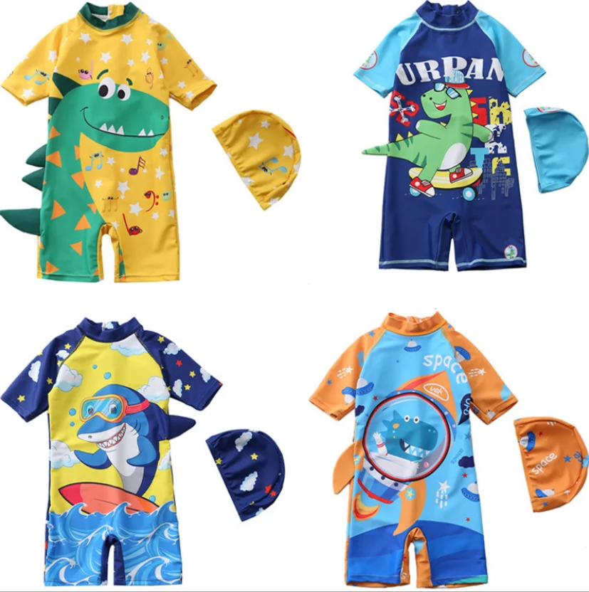 

2021 Baby Toddler Boys One Piece Swimsuit Shark/Dinosaur Rash Guard Unisex Beach Bathing Suit Children Swimwear, As pic
