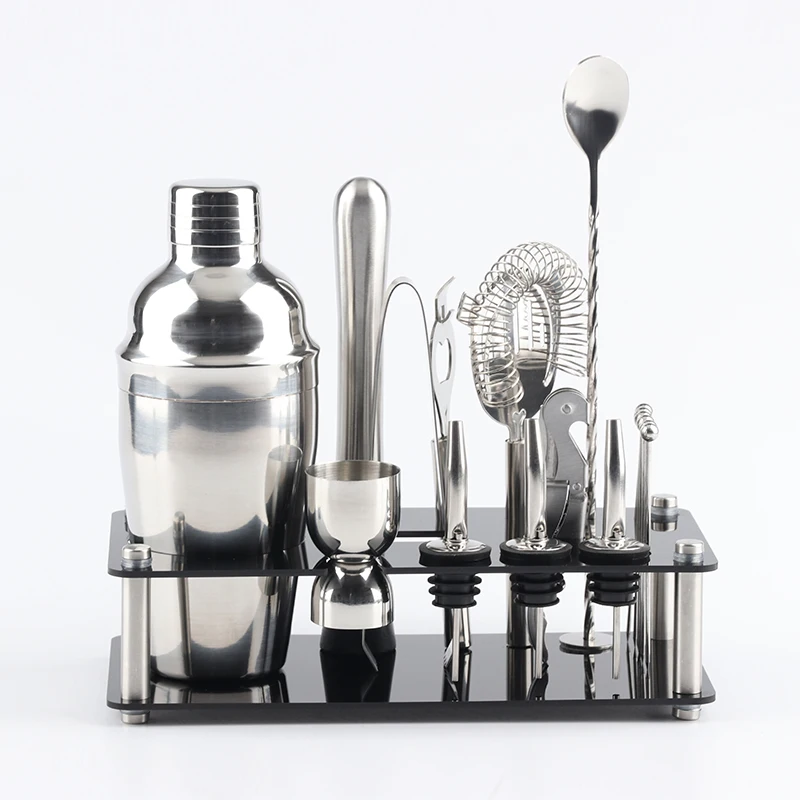 

Factory direct 17-piece cocktail shaker set with black acrylic frame bartender equipment bar supplies