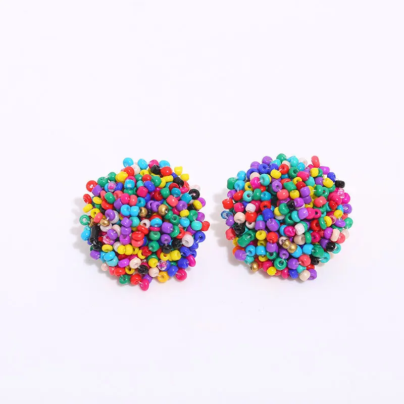 Boho Small Ball Seed Beaded Stud Earrings Jewelry Women Accessories Colorful Beaded Earrings Handmade