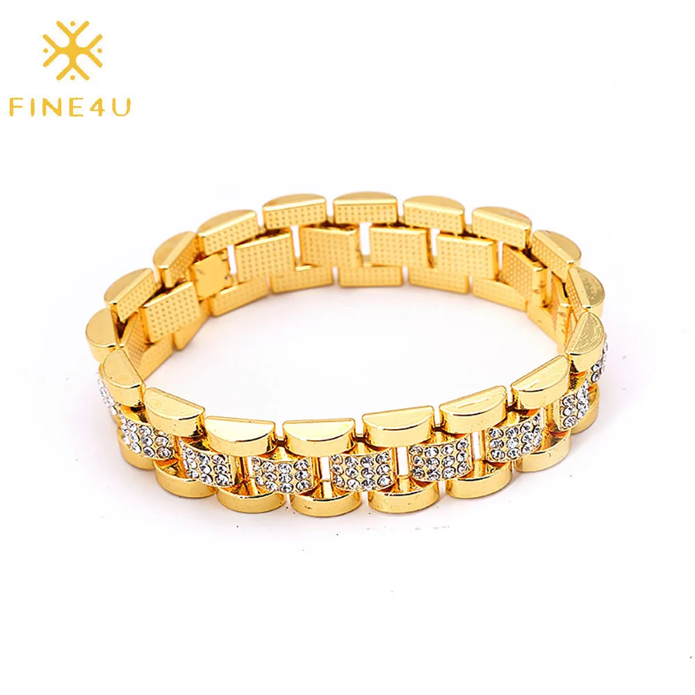

Hip hop fashion hot sale gold plated alloy iced out tennis diamond watch bracelet for men, Gold/steel