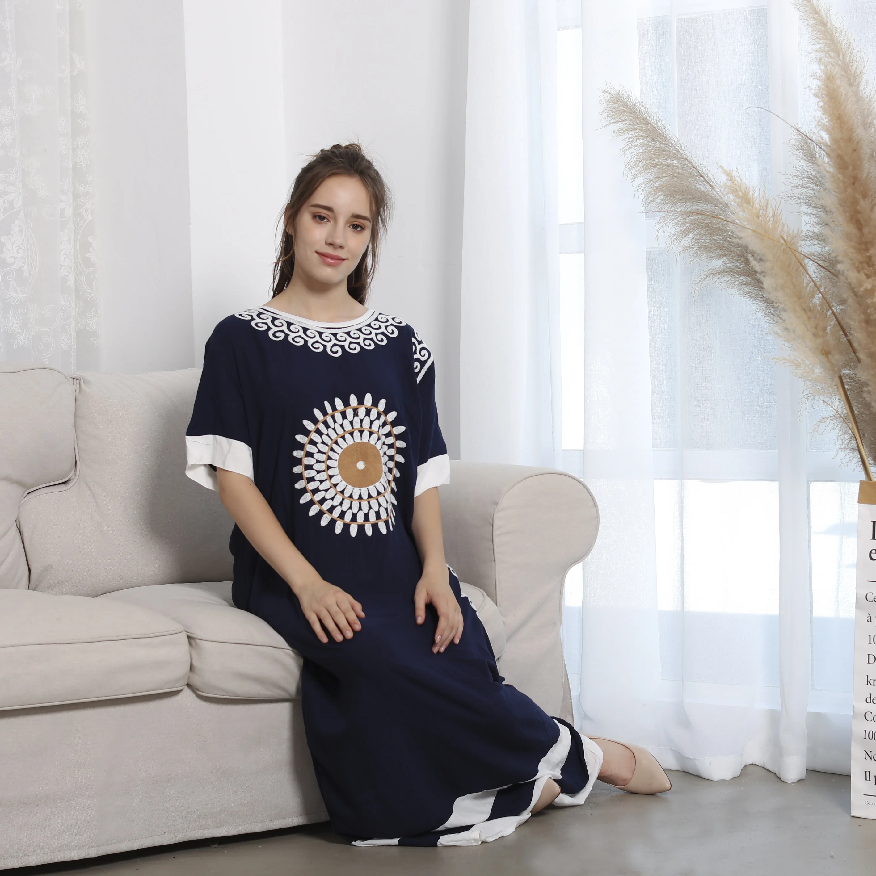 
Nighties for Women Ladies Muslim Clothing Abaya Kaftan Rayon Woven Evening Dress African Dresses Women Pajamas 