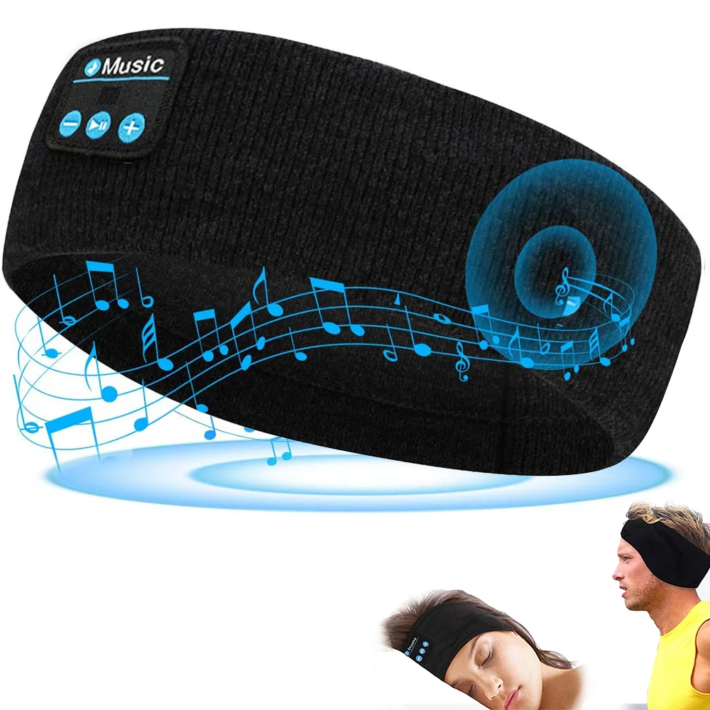 

Bodio 2021 100% Original Cozy Lightweight Fabrics Knitted Headwear Running Quick Dry Sweat-Absorbing Sleep Headband Headphone, Black/ dark gray