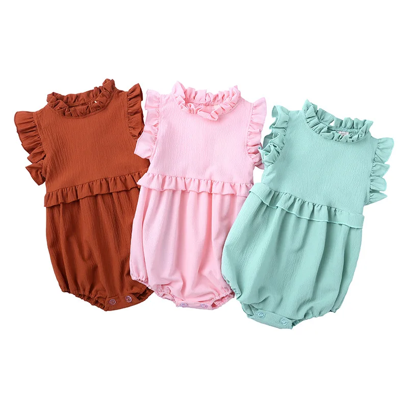 

ins summer baby girl baby multicolor lace collar sweet hidden buckle infant sleeveless jumpsuit