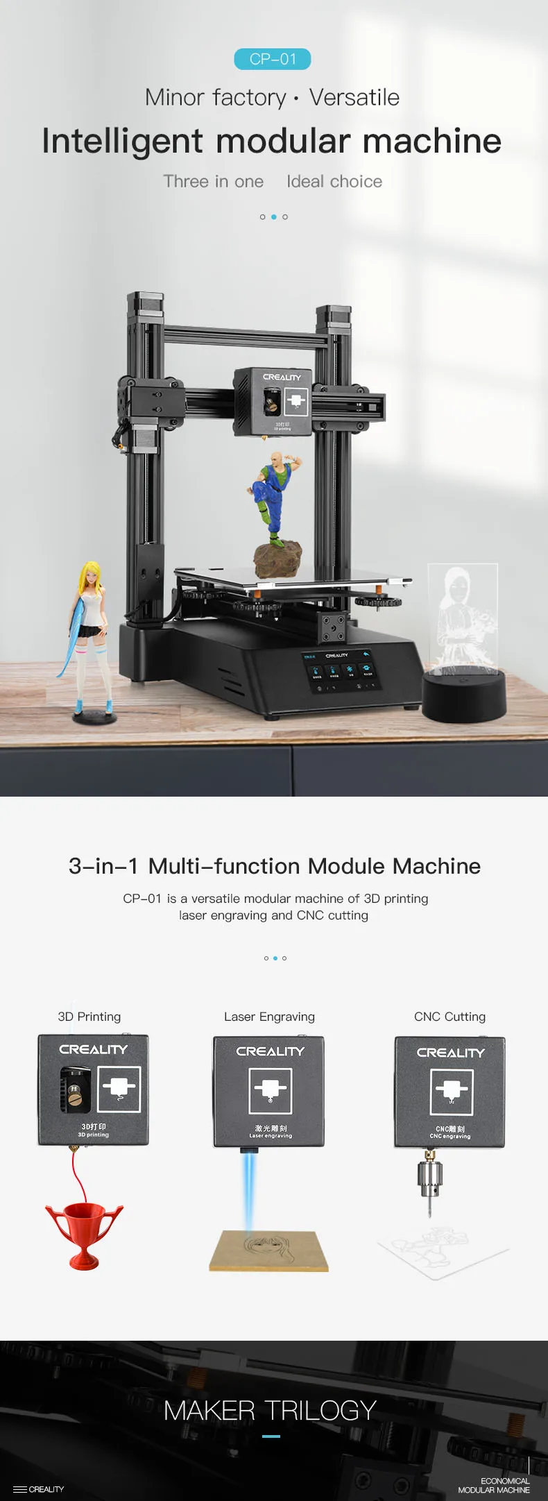 Creality Cp 01manufacturer 3d Printing Laser Engraving Cnc Cutting 3 Functions Pla Abs Tpu Pva Filamen Laser Diy 3d Printer View 3d Laser Printer Creality 3d Product Details From Shenzhen Creality 3d Technology
