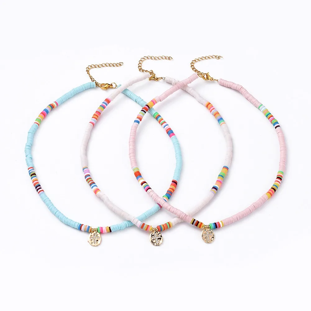 

Pandahall Mixed Color Polymer Clay Heishi Beads Pendant Necklaces