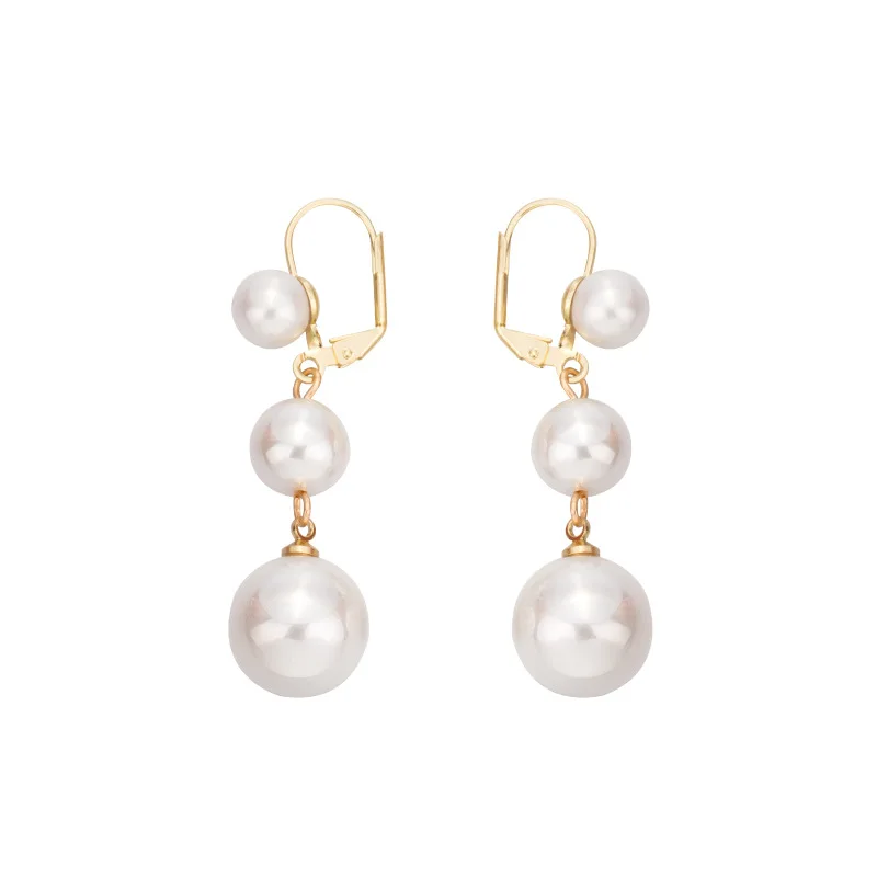 

Bridal Stainless Steel Pearl Clip On Earrings Retro 18k Gold Metal Pearl Tassel Earring For Women