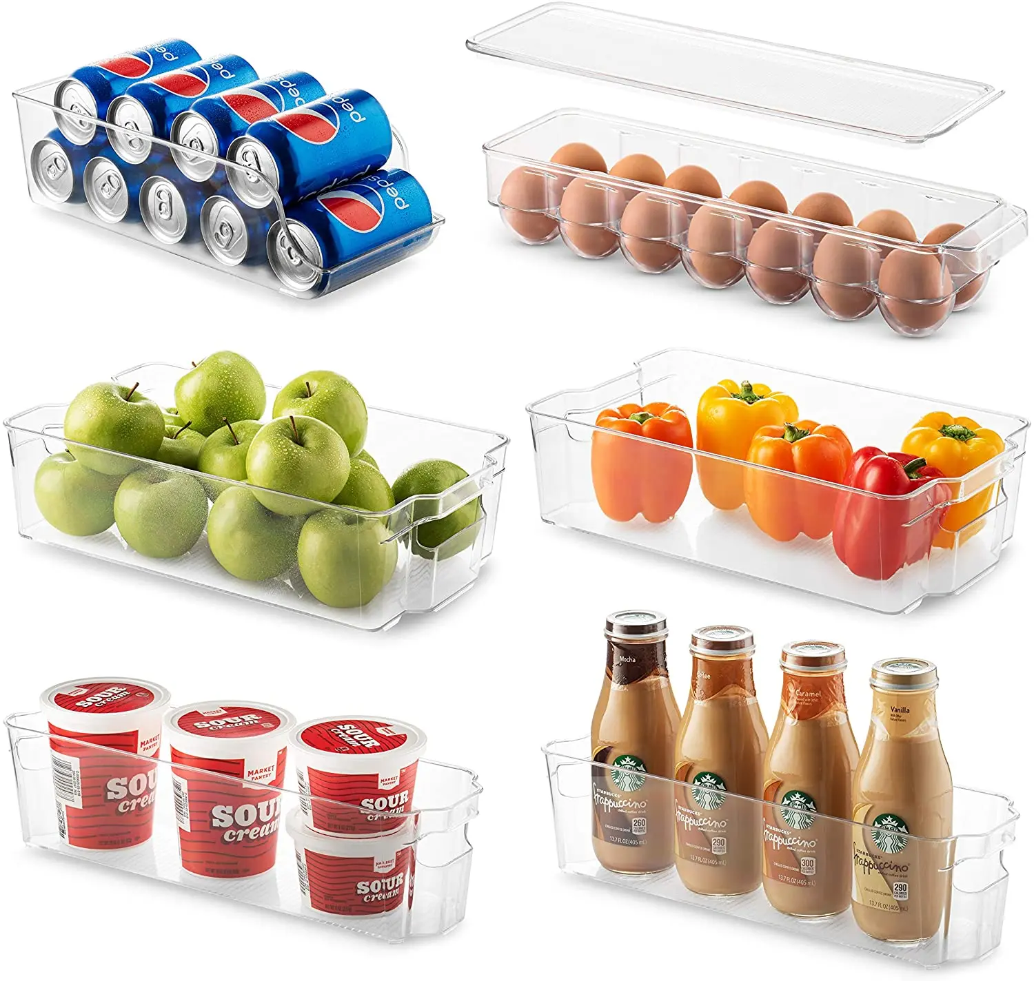 

6 Piece Refrigerator and Freezer Stackable Storage Organizer Bins with Handles, Clear, Can be customization