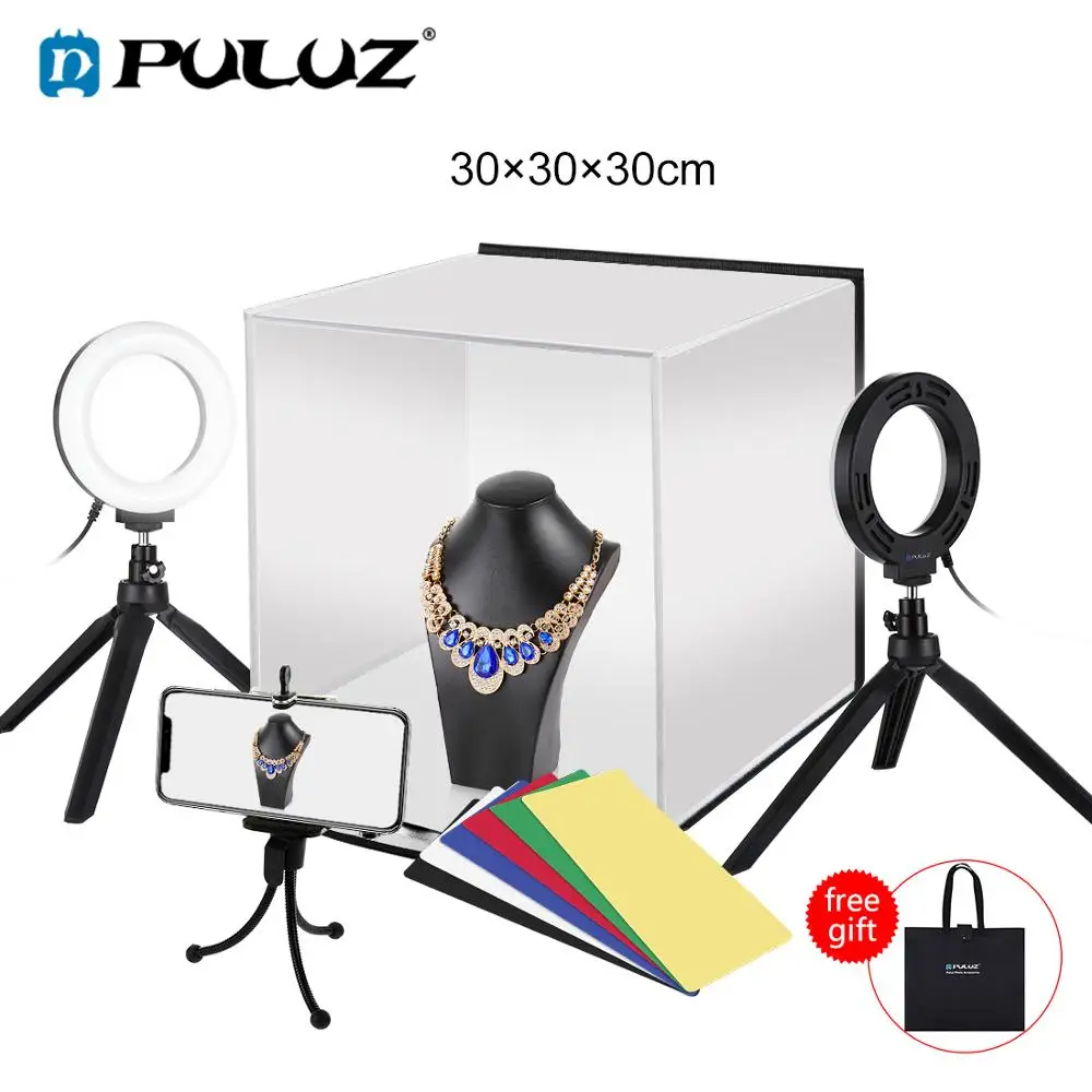 

PULUZ 30cm Photo Studio Portable + 6 Color Backdrops + 4.6 inch LED Ring Light Kits For Photography Shooting Tent Box Lightbox