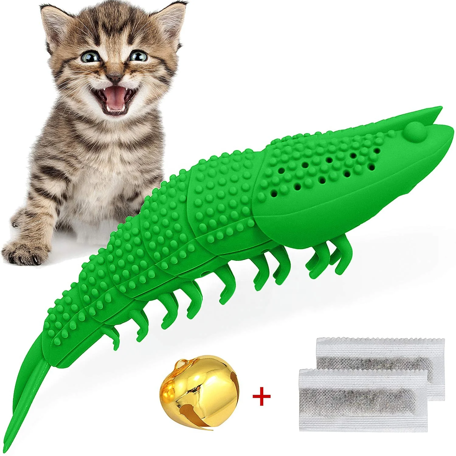 

Amazon hot selling smart shrimp shape toothbrush cat Interactive toy with catnip inside, Dark green/lime green/dark blue/sky blue/black/pink/purple