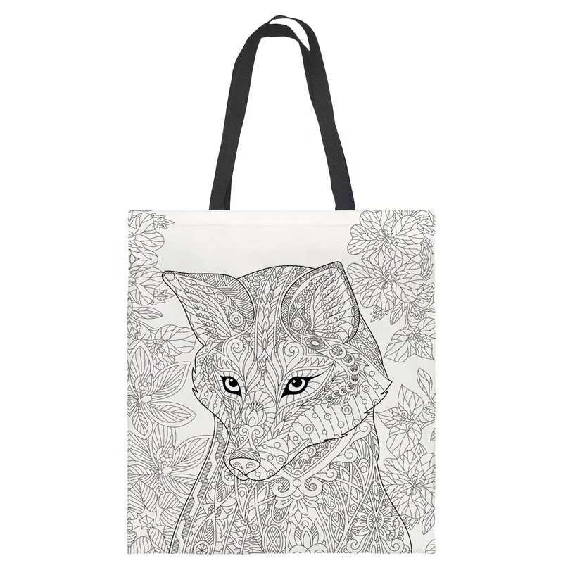 

Blank DIY Canvas Bag Tote Custom Pattern Eco Reusable Graffiti Coloring Carnival Animal Party Shopping Bags For Kids Children