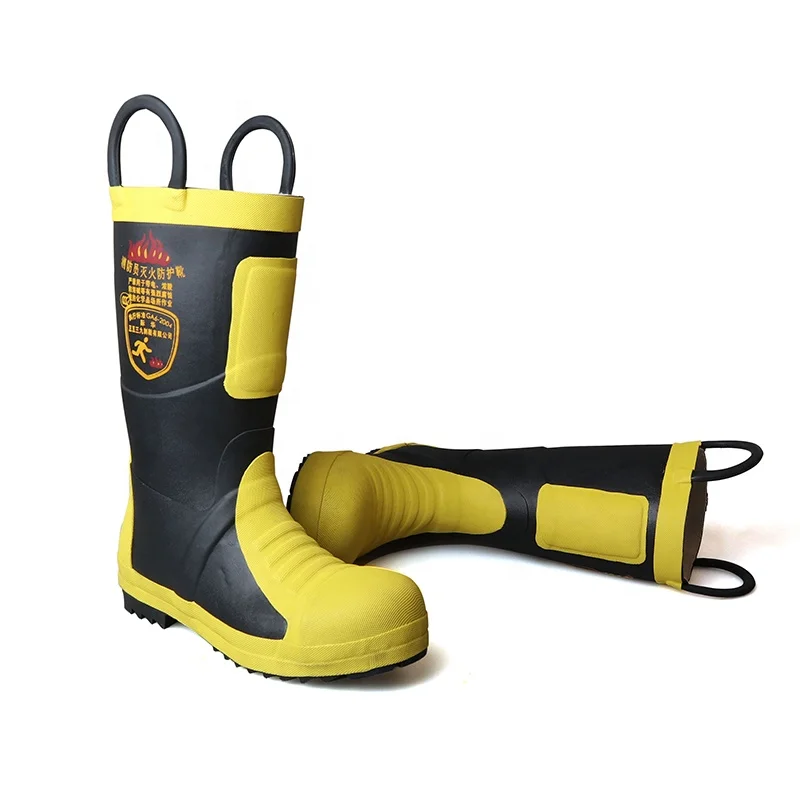 

3539 Fire resistant firefighter rubber safety boots fire proof rubber boot with steel cap