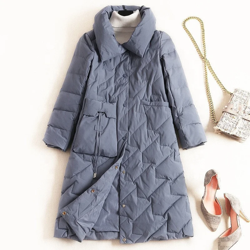 

B23964A Ladies long winter down jacket 2019 single breasted warm coat