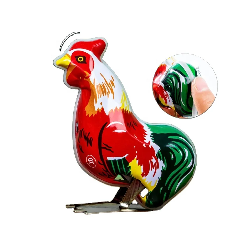 

Pop clockwork tin toys 2023 Childhood Nostalgia wind up jumping funny red Iron Rooster wind up toy spring chook Education Toys