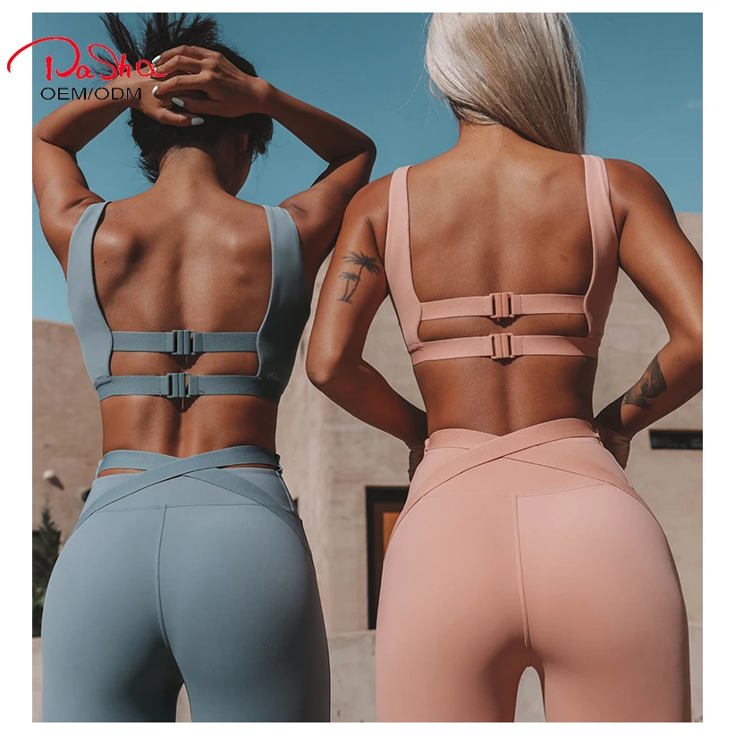 

Pashasunshine custom Female yoga gym Crop top and Push Up leggings women fitness set