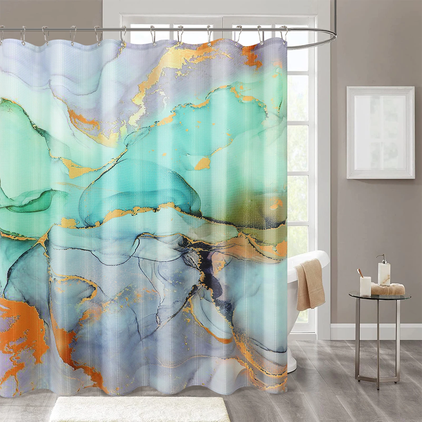 

Colourful Marble Luxury Designers Shower Curtains for Bathroom Sets Fabric with 12 Hooks Machine Washable Digital Printing Decor