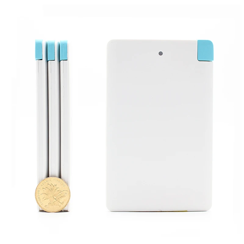 

New style Unique 5000mAh Ultra Thin Slim Credit Card Mini Powerbanks Power Bank With Built In Usb Cable