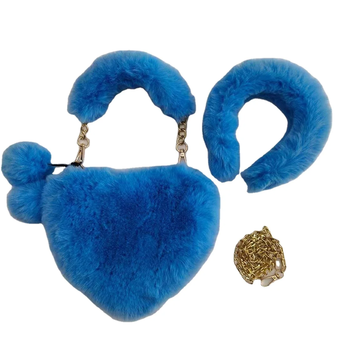 

2021 new female designer fashion handbag cute plush love chain handbag and hair accessories headband, Customizable