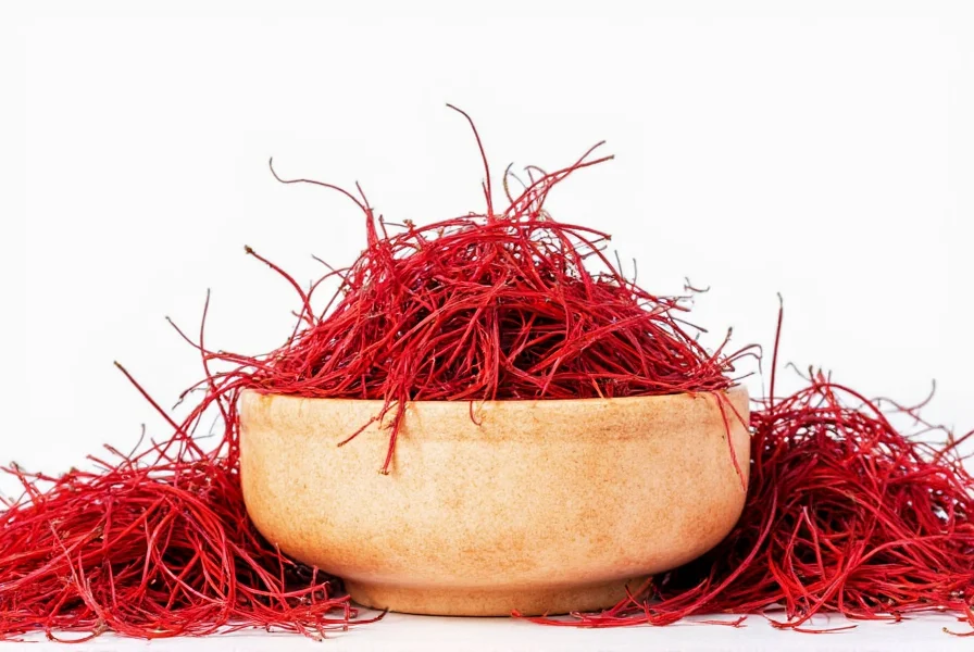 Comparison of genuine saffron threads versus common saffron substitutes showing color and shape differences