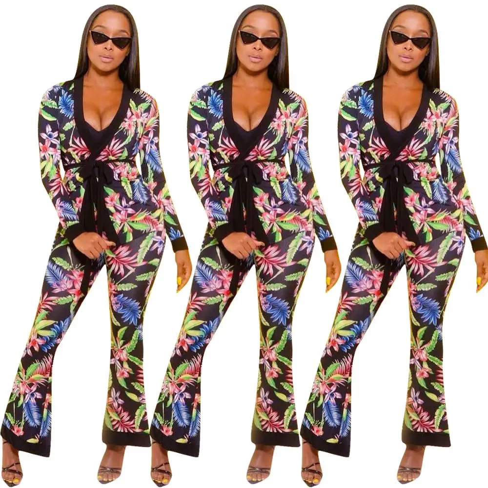 

Wholesale 2020 new fashionable casual wide-leg pants print women two piece set FM-Y8010, As picture