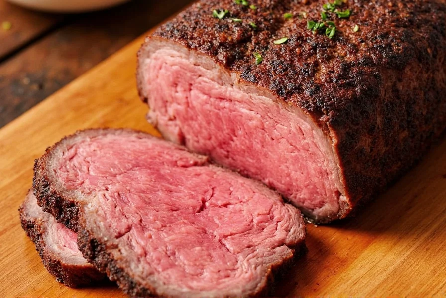 Seasoned roast beef on a plate