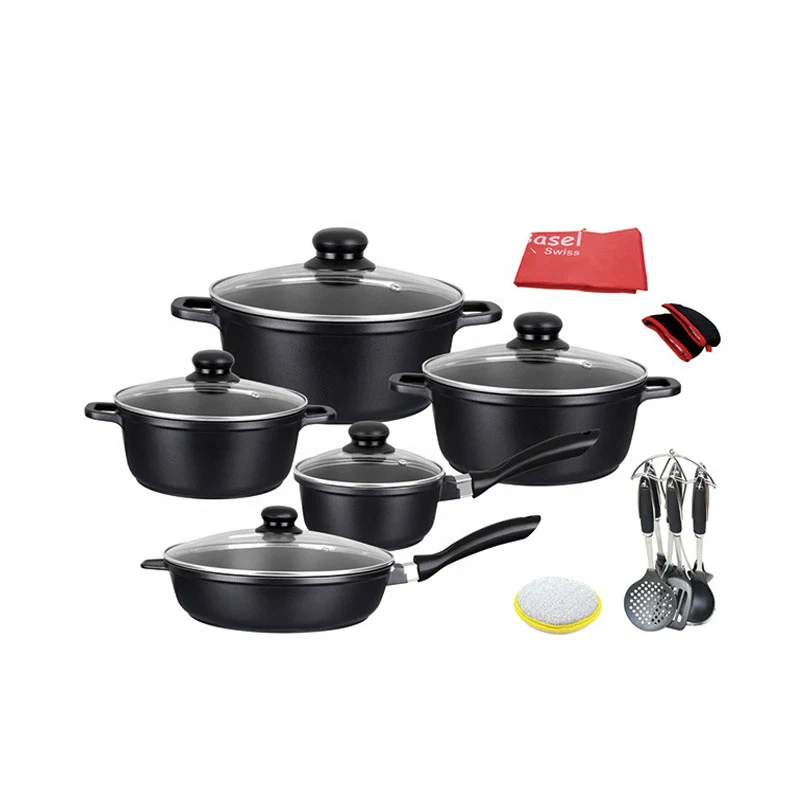 

14 pcs Hight quality kitchenware nonstick aluminium cooking pan set pots cookware sets, Orange,oem