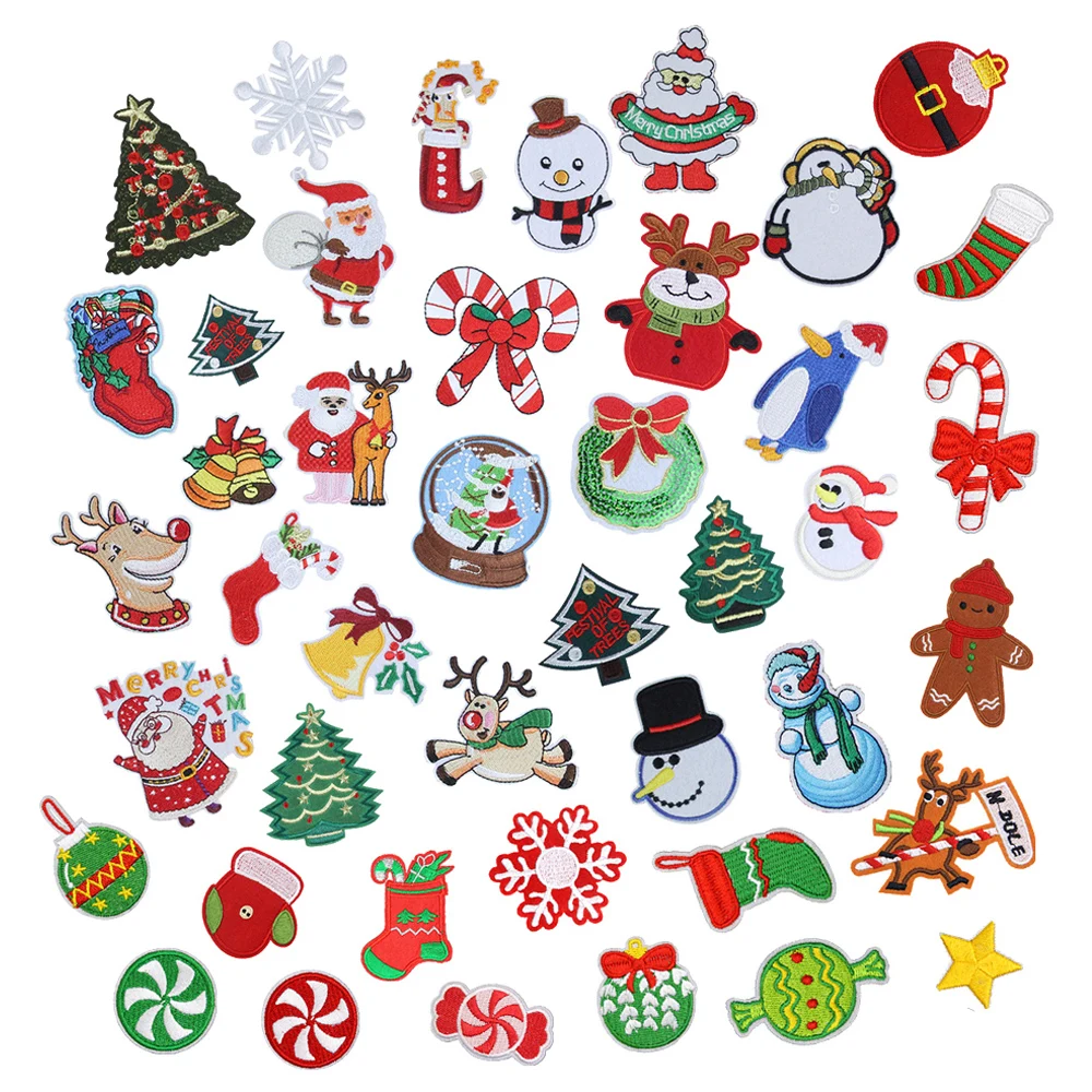 xmas holiday decoration ornament embroidered christmas iron on patches hot selling in sets