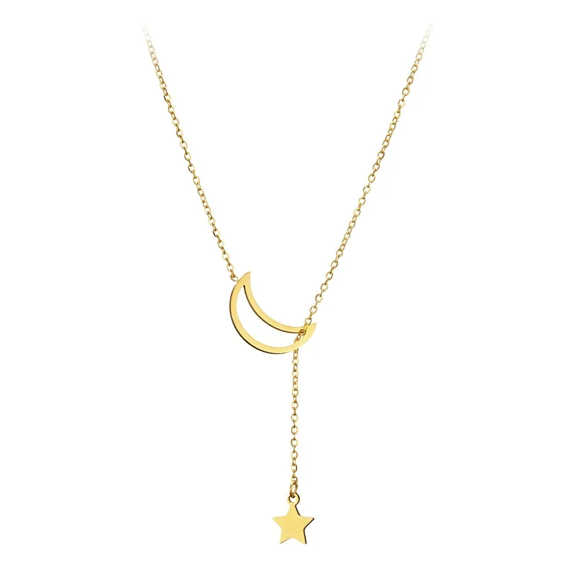 

Minimalist Factory Wholesale Simple Pendant Stainless Steel Moon 18k Real Gold Star Necklace For Women