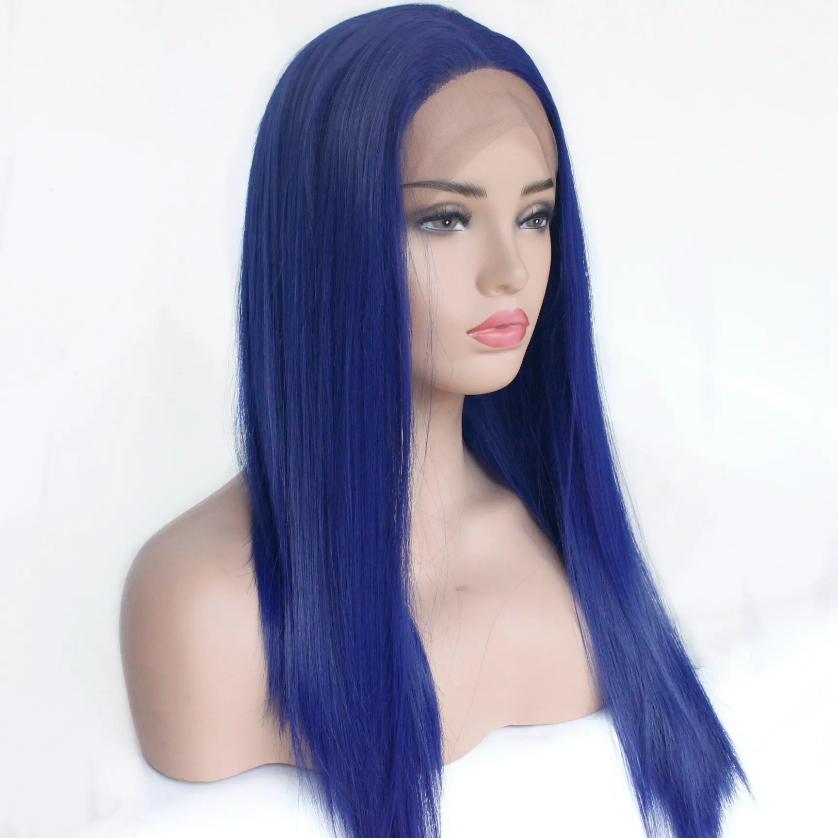 

Hot blue synthetic straight lace front wig for women, stock lace front synthetic wig