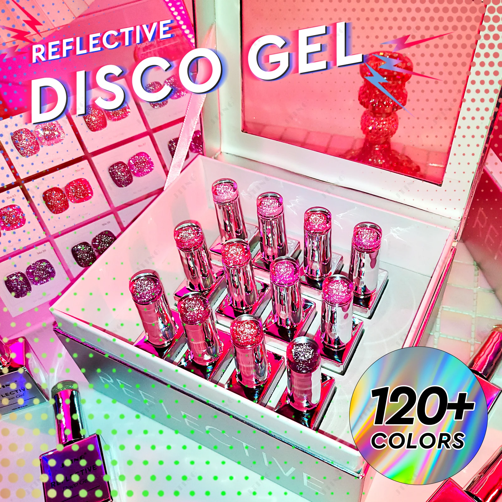 

JTING Professional Free Customize reflective disco gel nail polish Unique 12pcs Set box 132colors collection OEM Private label