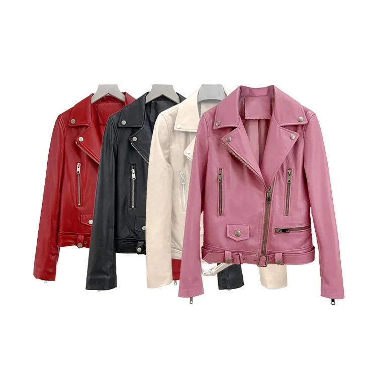 

Custom Colors Sizes Ladies Real Leather Jackets Crop Motorcycle Leather Jacket Women, Customized color