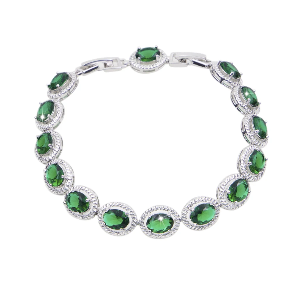 

Cubic Zircon 925 Sterling Silver Bracelet Jewerly Oval Cut Green Zircon Tennis Bracelet, Picture shows