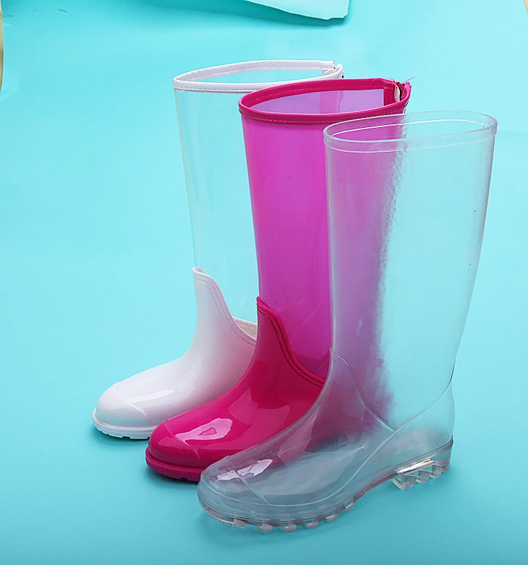 
ladies lovely transparent colorful pvc raining long rain wellies wellington boots for women 