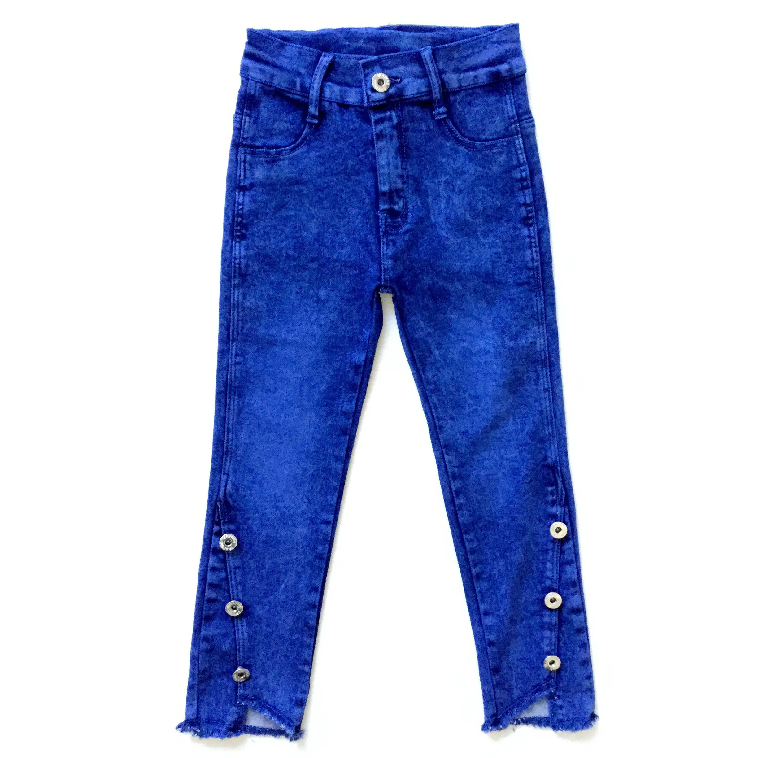 

2021 wholesale cute girl's jeans pants blue children clothes washed with elastic jeans pants trousers with shiny label