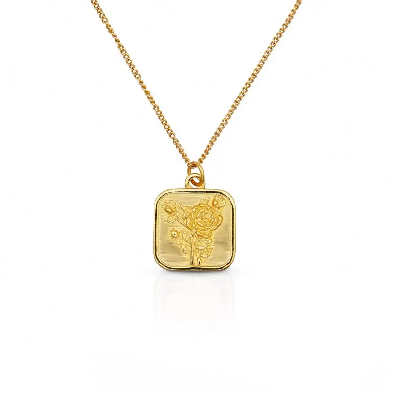 

Chris April Trendy Nice quality 14k gold plated 925 Sterling silver geometric rose square necklaces, Yellow gold