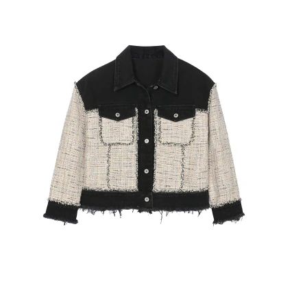 
New Style jean jackets for ladies Long Sleeve Woman Clothing with fringe Color blocked Casual Women