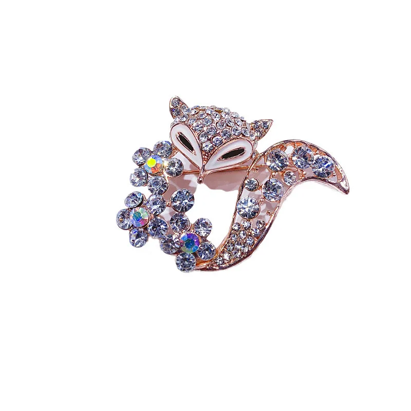

New Design luxury fox crystal Brooch Pin Exquisite Alloy drop oil Women brooches Jewelry Wholesale, As picture
